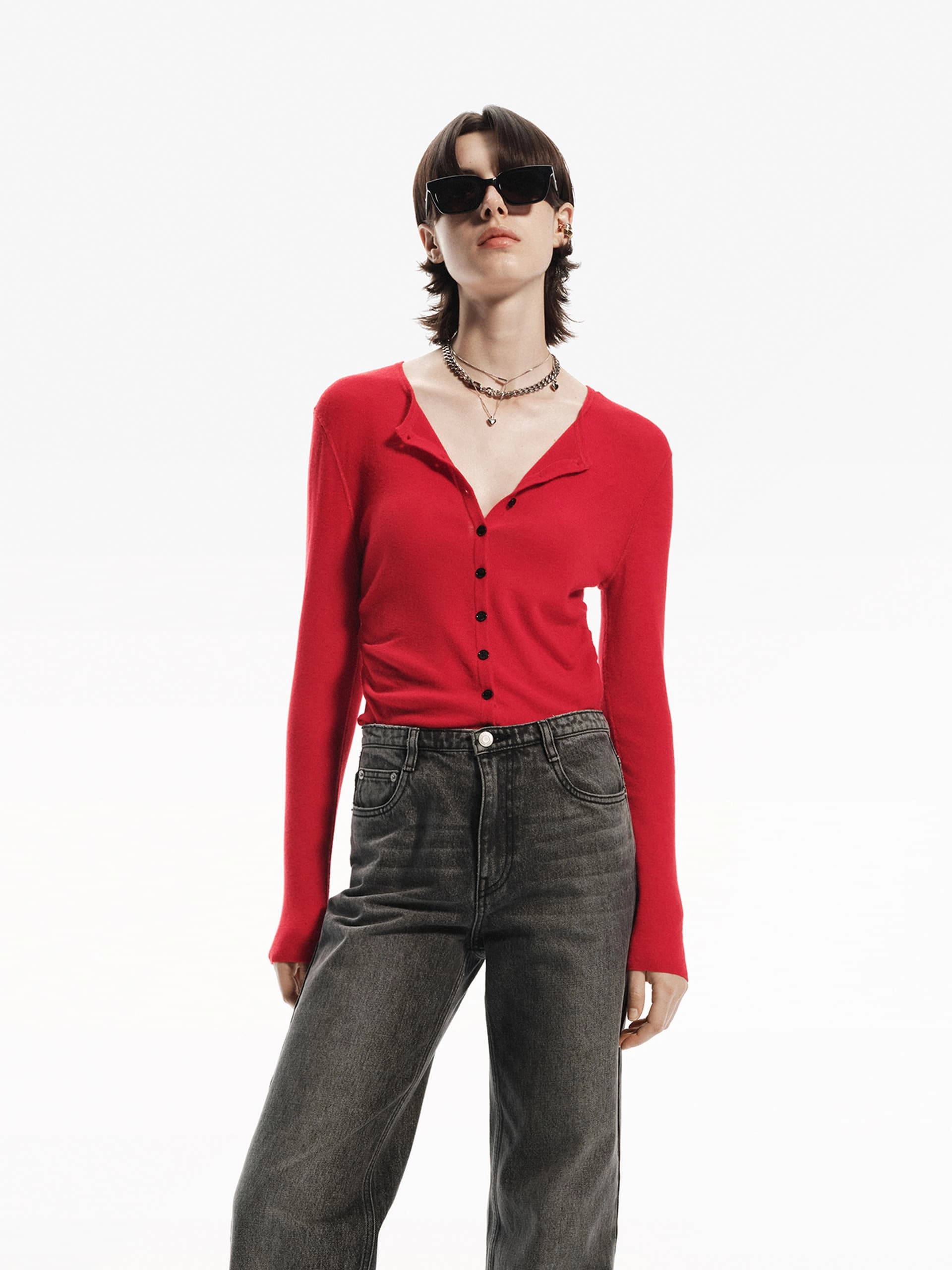 Flexible Cuffs WaterRepellent Finish Soft Wool Knit Cardigan