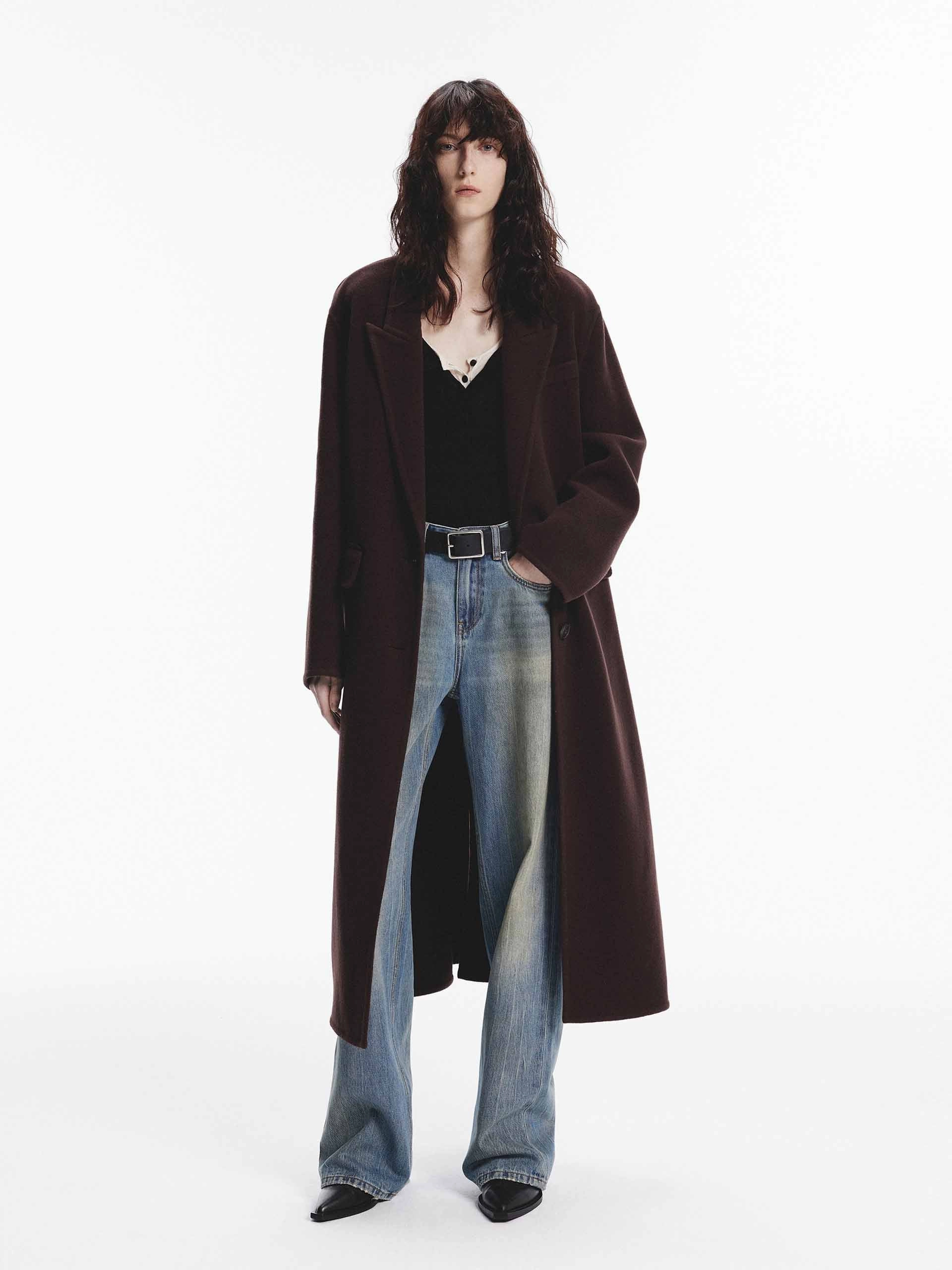 Single Breasted Wool Coat Noise Reduced Fasteners
