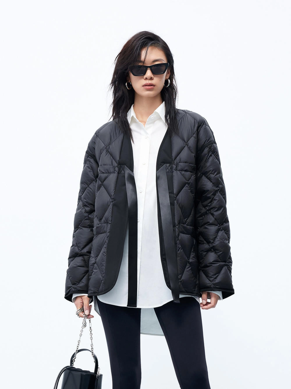 Tie Detail Down Jacket Anti Static Interior