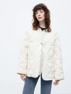 Tie Detail Down Jacket AntiStatic Lining Ventilated Panels