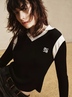 Contrast Detail Knit Top TwillWeave
