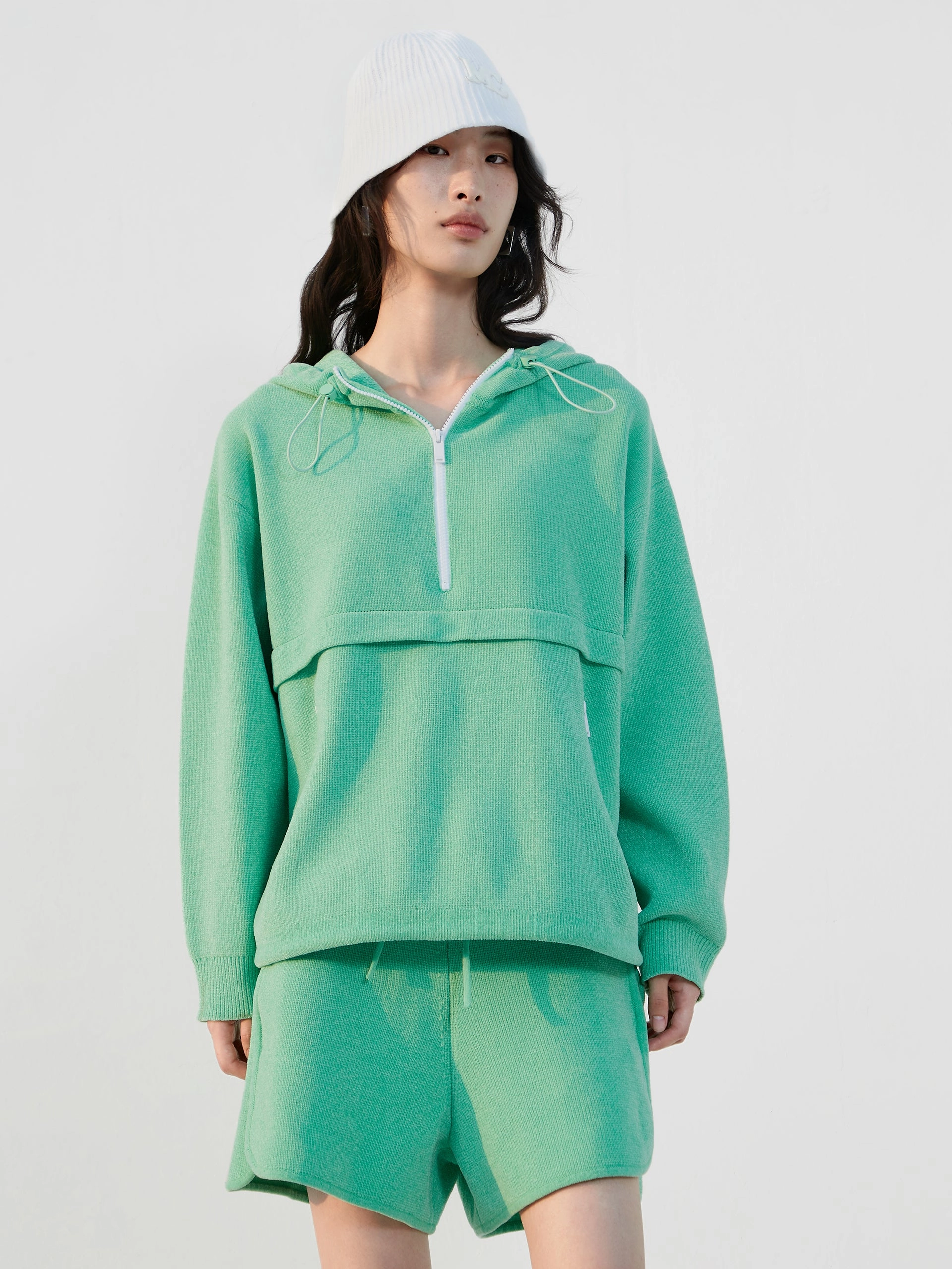 Drop Shoulder Hooded Sweatshirt Eco Conscious Packaging FourWayStretch