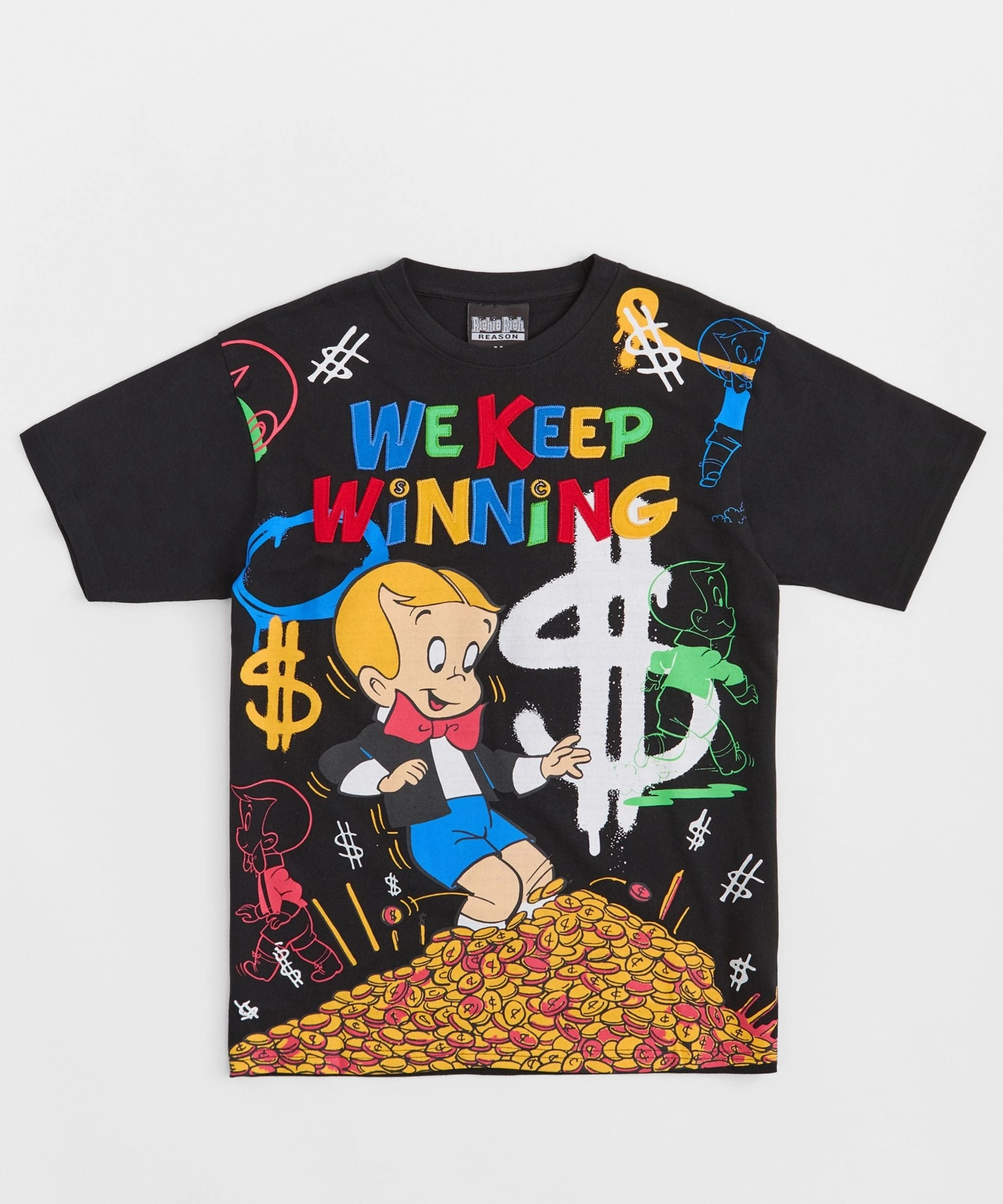 Richie Rich We Keep Winning Applique Short Sleeve Tee - Black Durable Reinforced Shoulders Anti Static Weave Technology