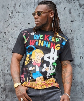 Richie Rich We Keep Winning Applique Short Sleeve Tee - Black ZipClosure Classic Hoodie