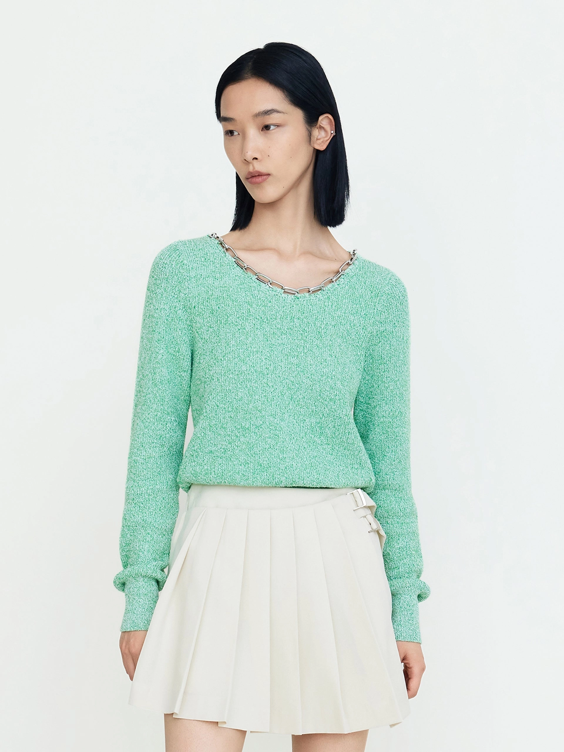Odor Resistant Coating Reinforced Seams Wool Blend Chain Knot Pullover