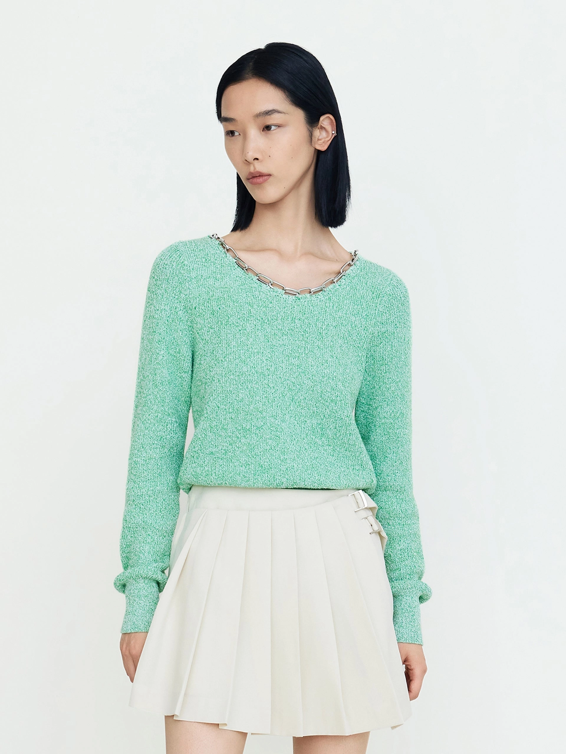Wool Blend Chain Knot Pullover AntiPillingFinish