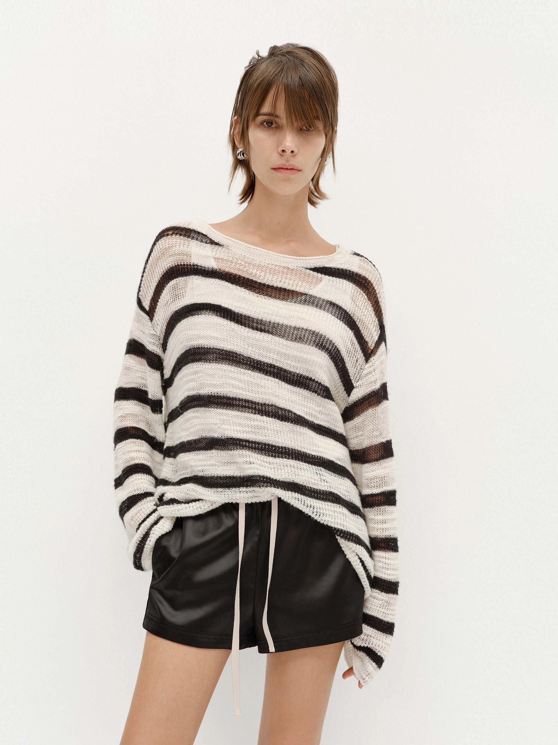 Lightweight Stripe Knit Sweater Temperature Regulating Fibers