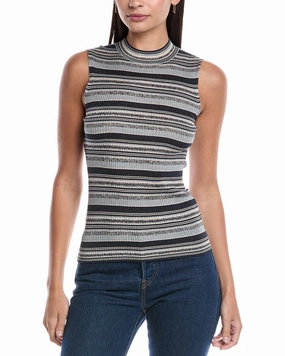 Theory Stripe Silk Sweater Soft Wear Knitted Look