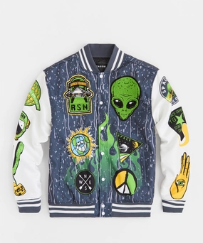 Reflective Bands Slim Tailored Space Defense Varsity Jacket - Grey