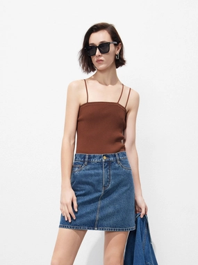 Flexible Ribbed Cuffs Spaghetti Strap Ribbed Knit Tank Top