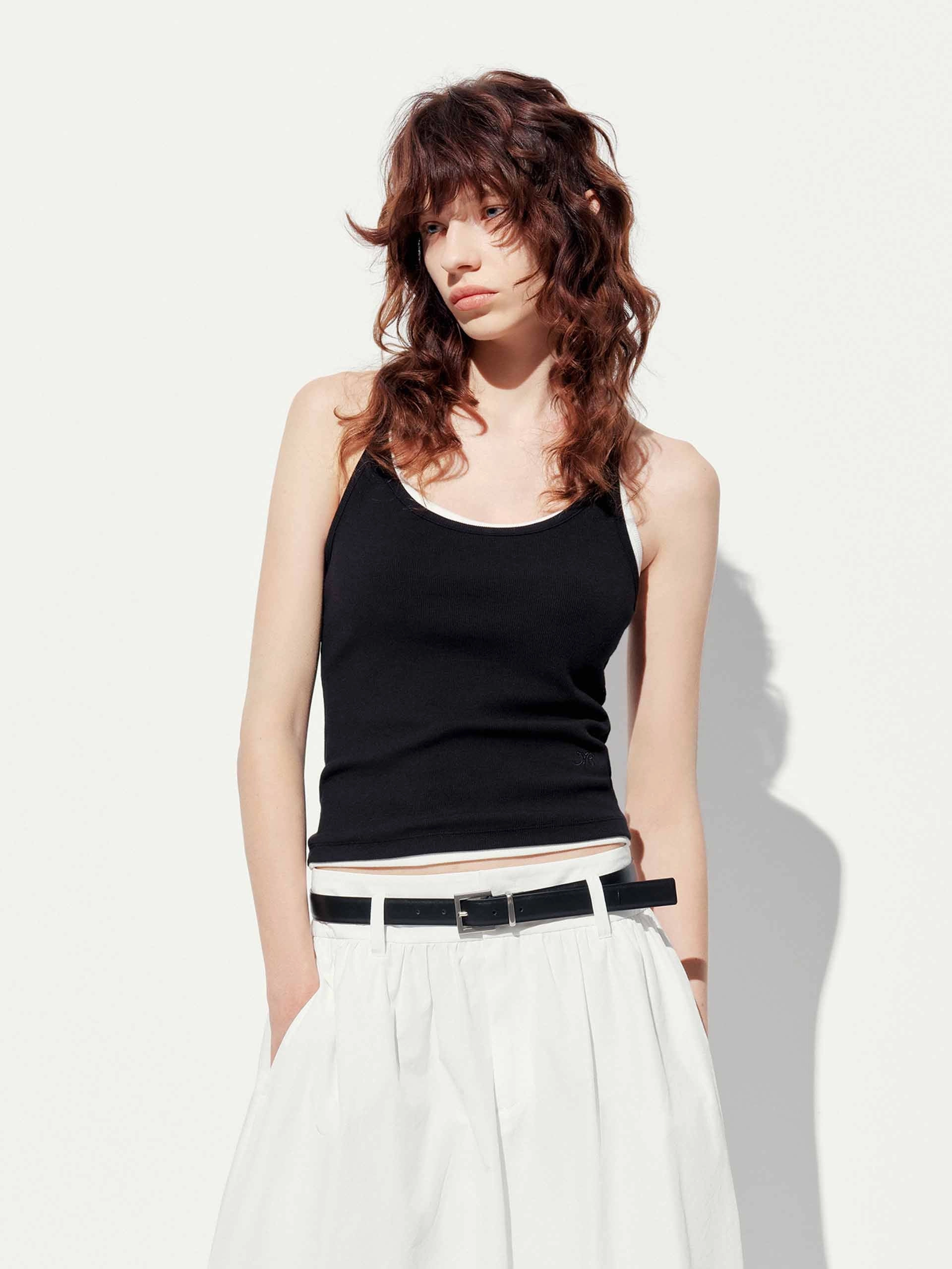 Spaghetti Strap Tank Top Anti Pilling Finish Reflective Trims