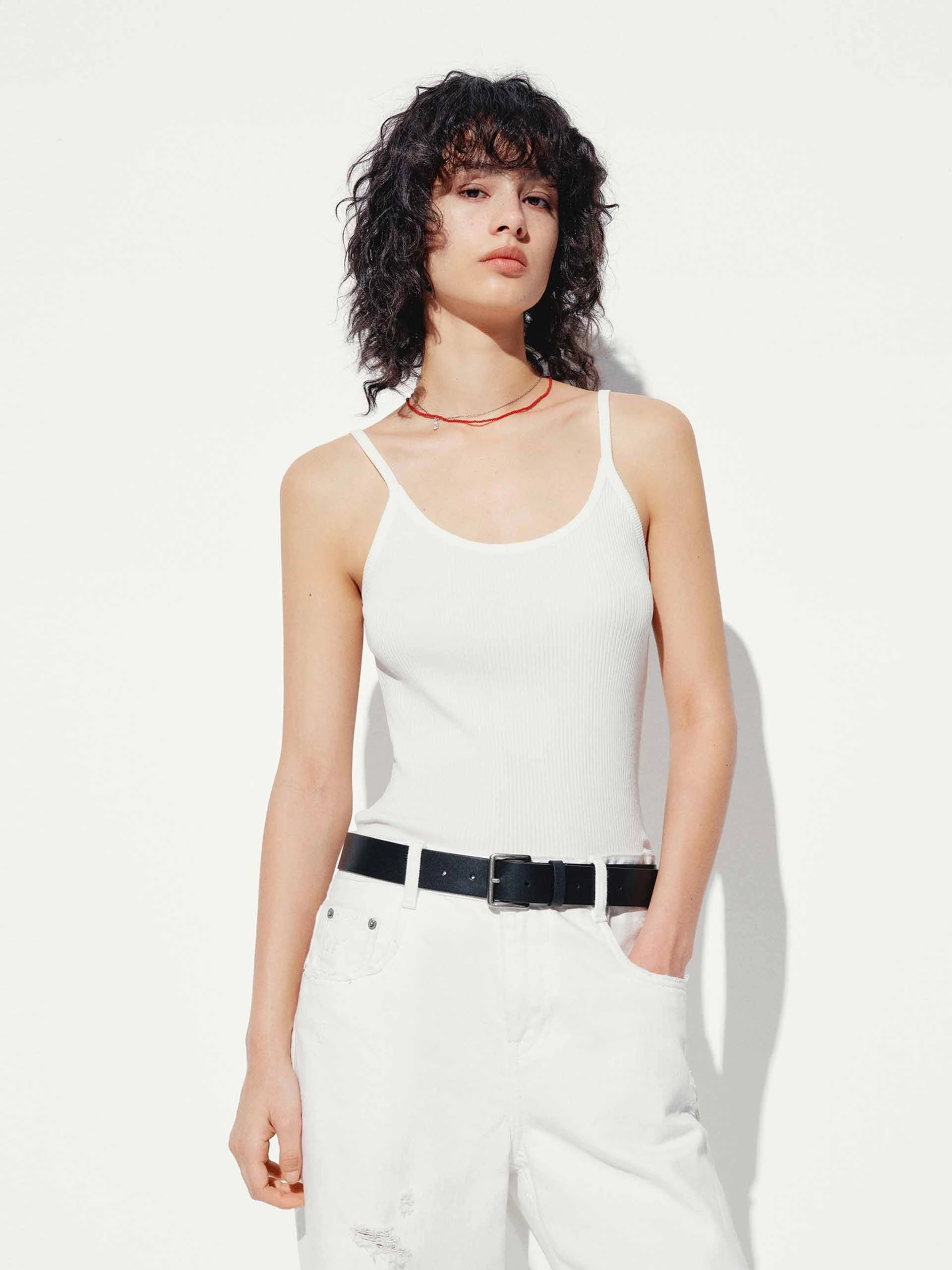 Spaghetti Straps Knitted Tank Top Hygroscopic Inner Layer