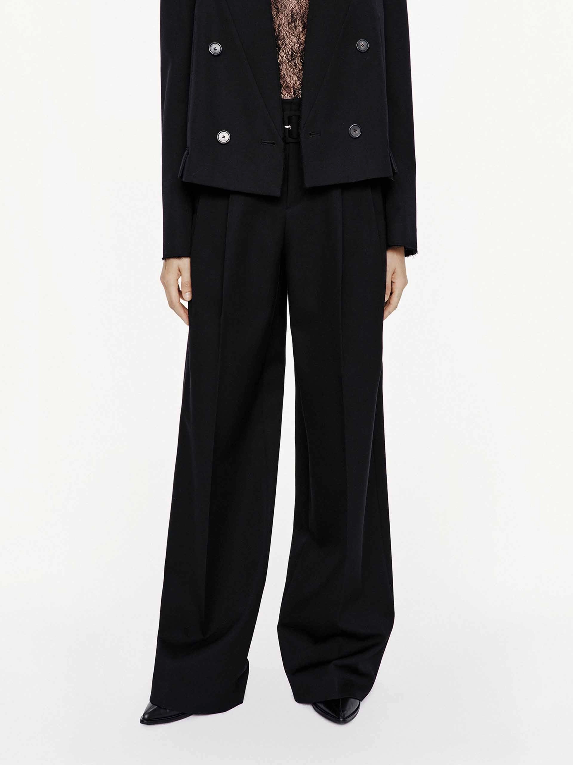 With Belt Wool Trousers Casual Style Flexible Activewear