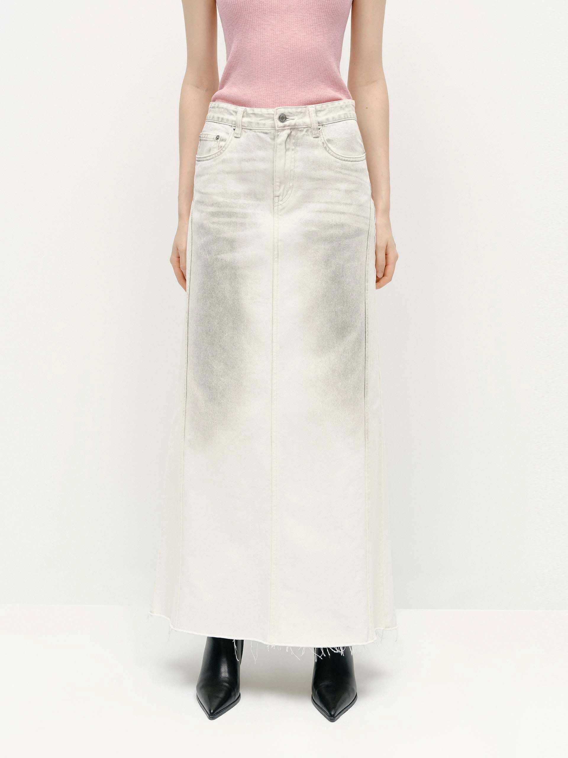 Sprayed Detail Denim Skirt No Fuss