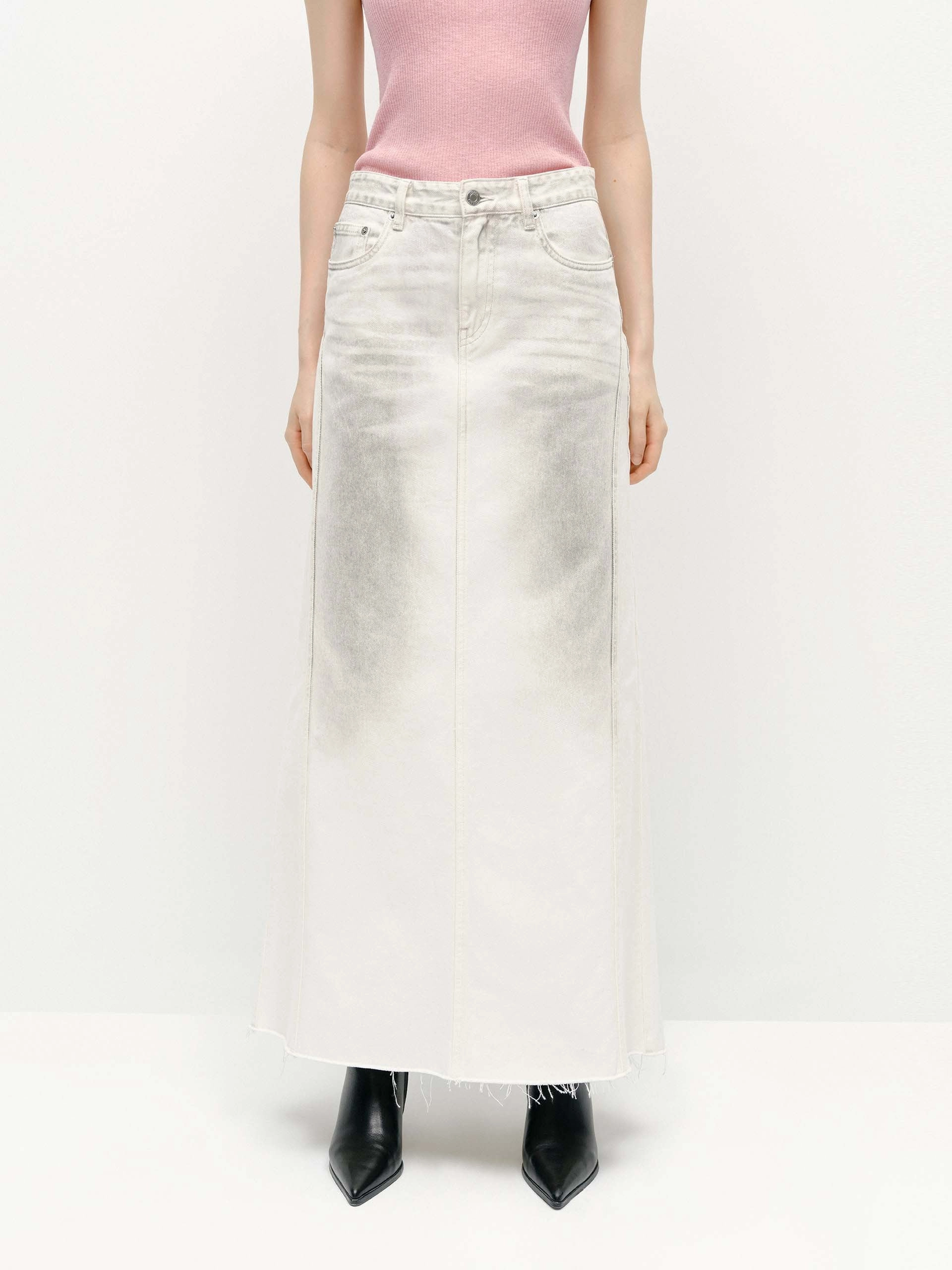 Sprayed Detail Denim Skirt HighDensityWeave