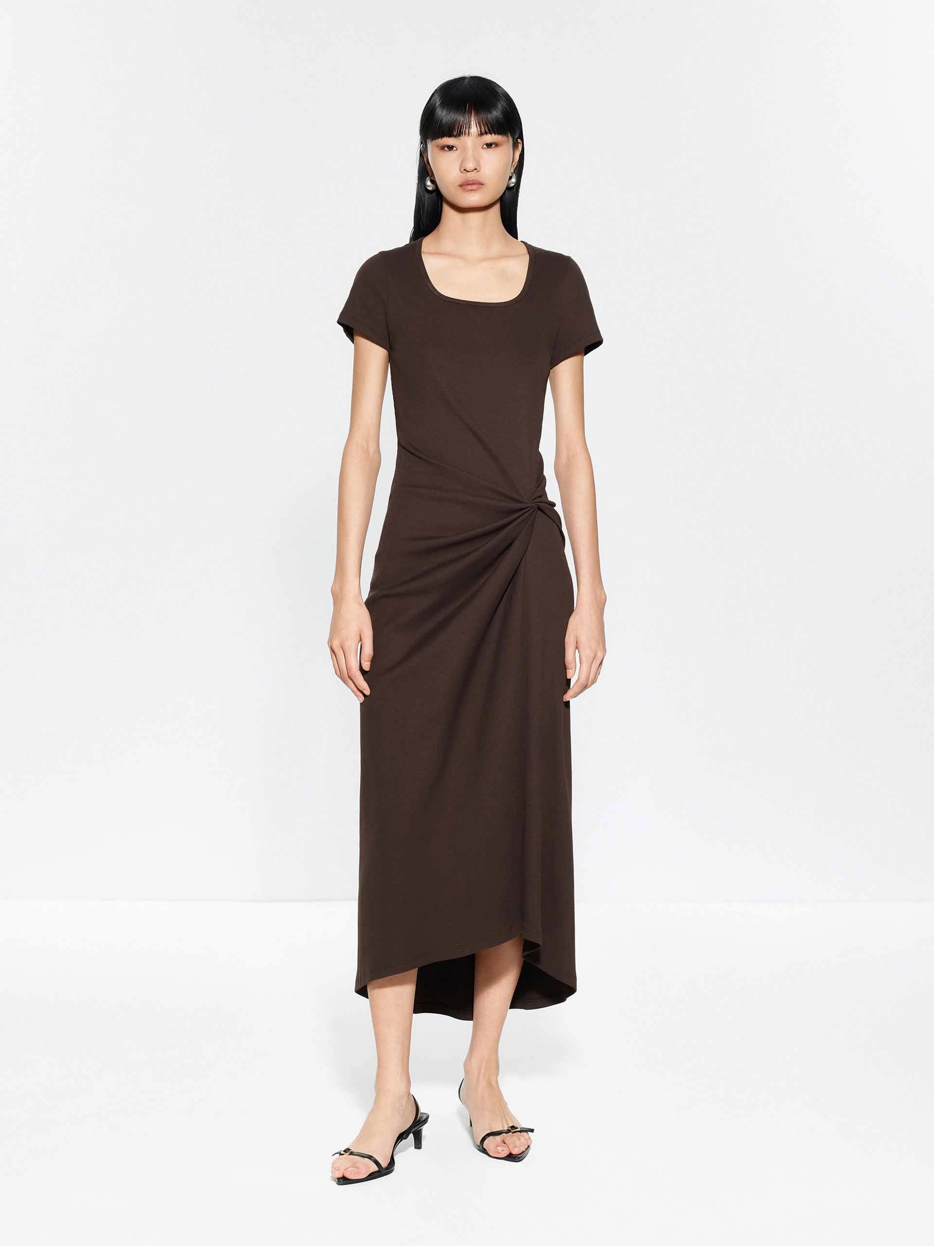 Flattering Look Clean Edge Square Collar Pleated Dress