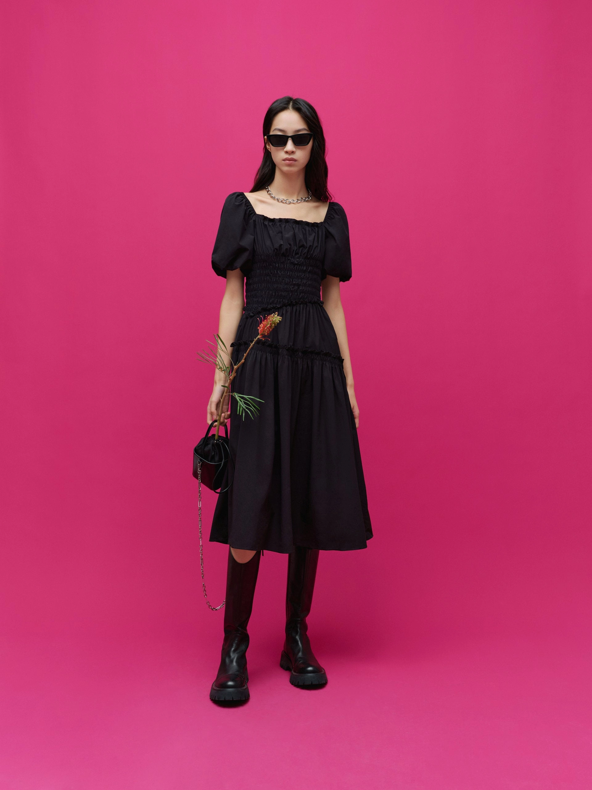 Square Neck Smocked Dress Sleek and Flattering Urban Feel