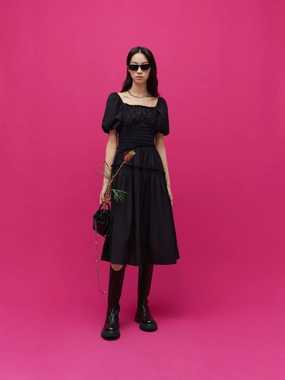 Luxe style Invisible-Zip Square Neck Smocked Dress