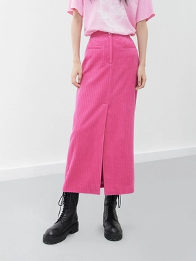 Corduroy Slit Front Skirt Durable Activewear Low Maintenance