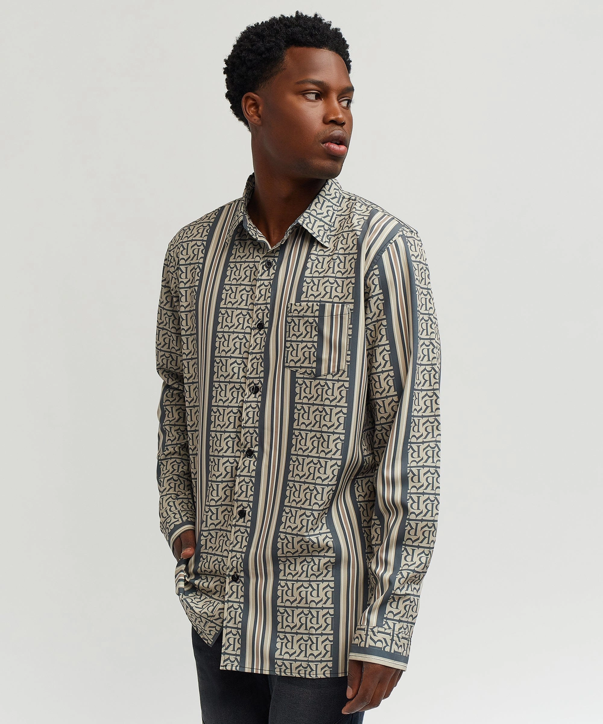 Monogram Long Sleeve Woven Shirt Antimicrobial Finish