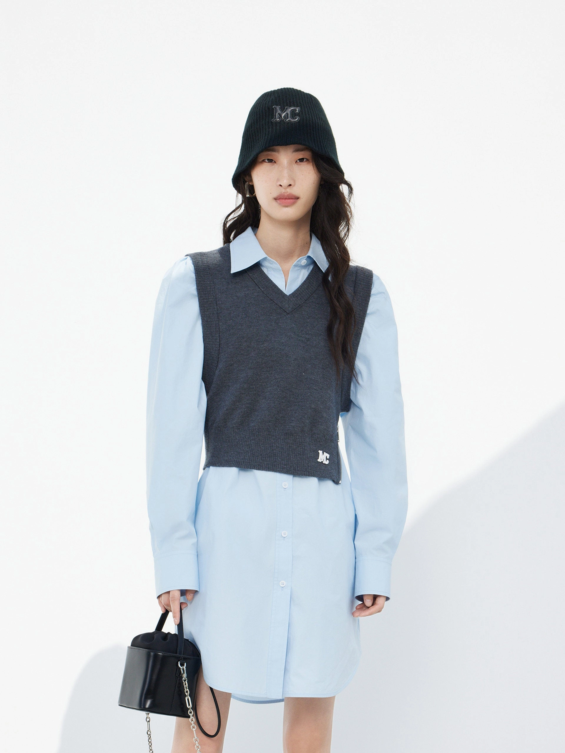 Two Piece Shirt Dress Metallic-Shine Office Classic