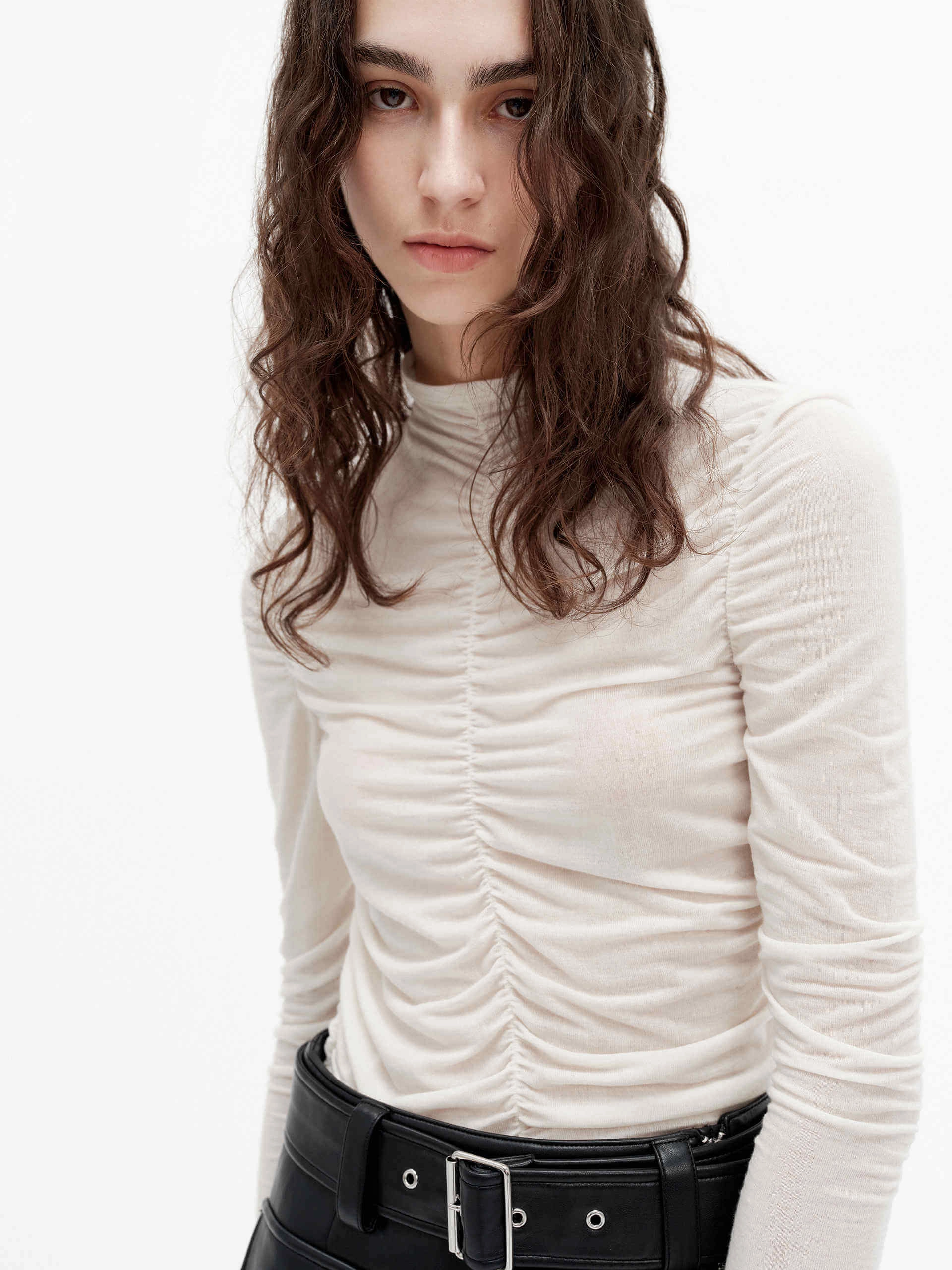 Odor Resistant Technology All Over Print Technique Turtleneck Pleated Top