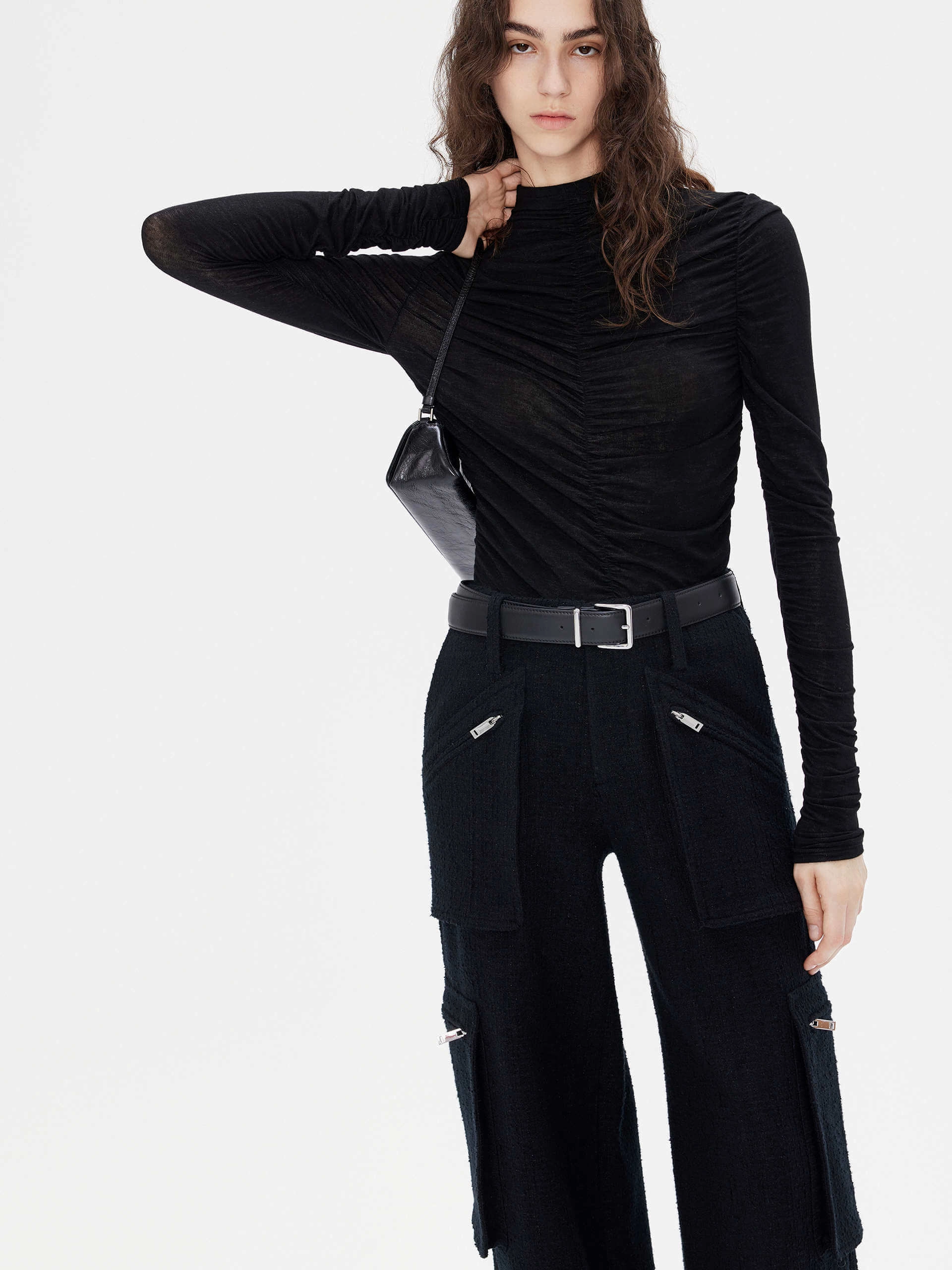 Turtleneck Pleated Top HoodedVersion