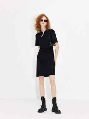 Modern Comfort Lightweight-Layer Stand Collar Pleated Dress