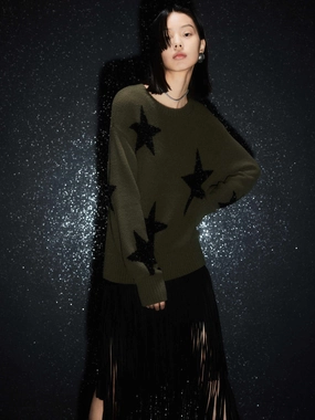 Star Pattern Loose Sweater QuickDryTechnology StretchFabric