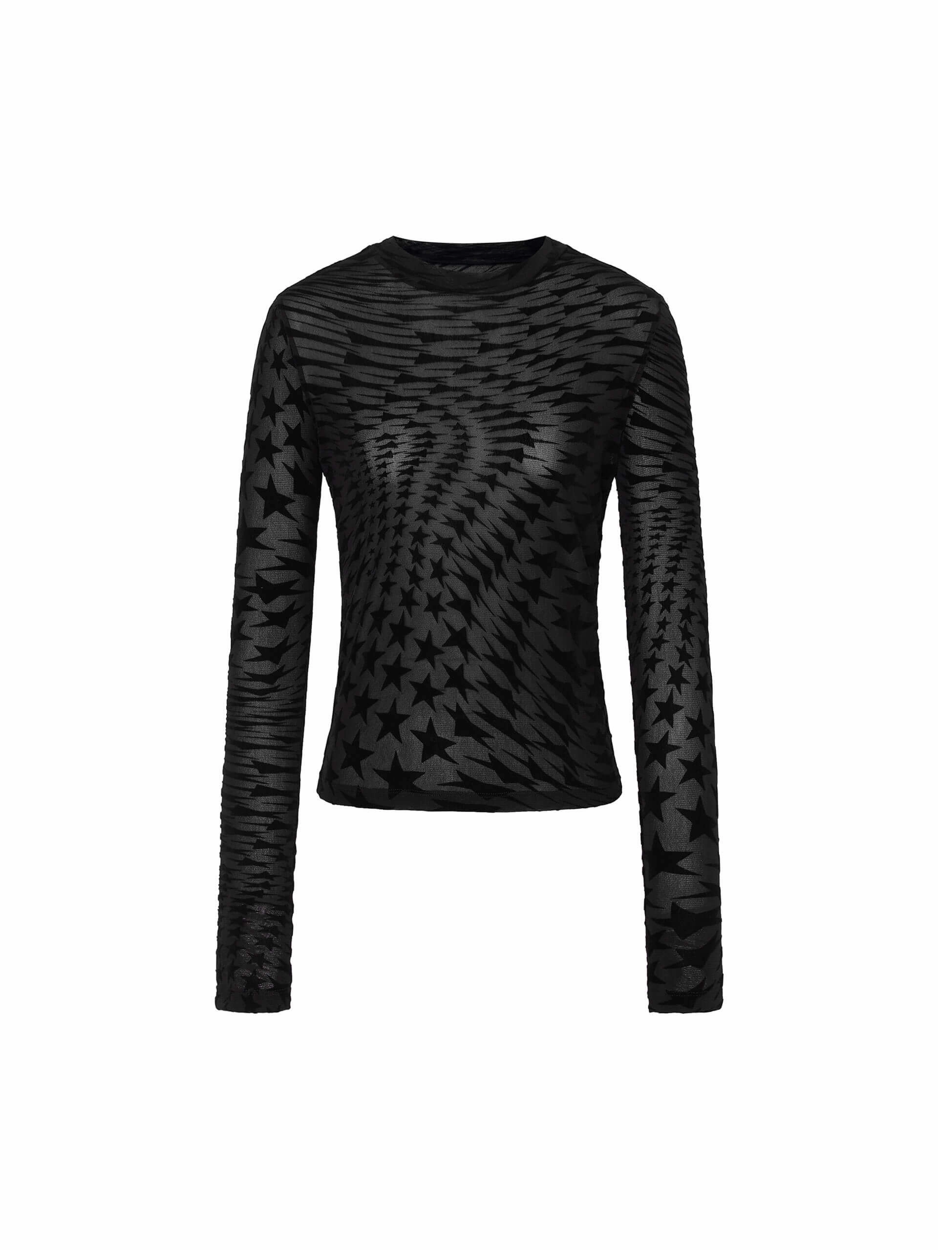 Reinforced Stitching V-neck Shirt Star Pattern Stretch Top