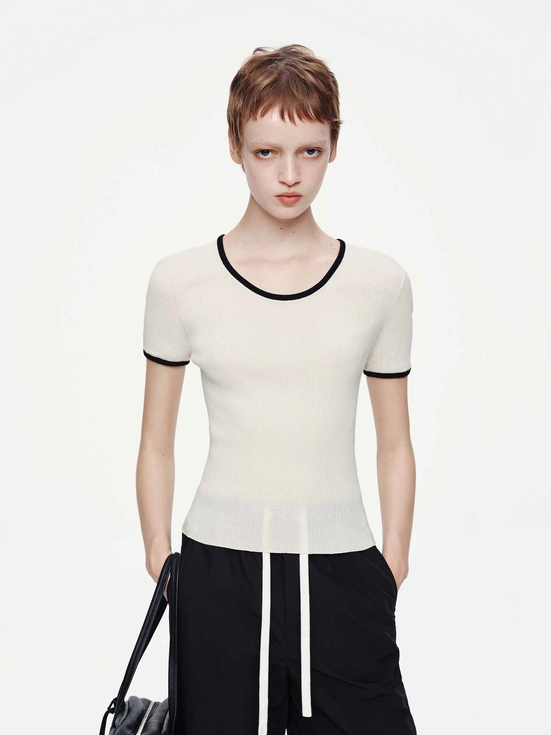 Contrast Crewneck Knitted Top Colorfast Dye Method Fashionable Style