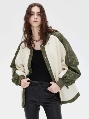 Patchwork Detail Wool Jacket Day To Night Wear Microfiber texture