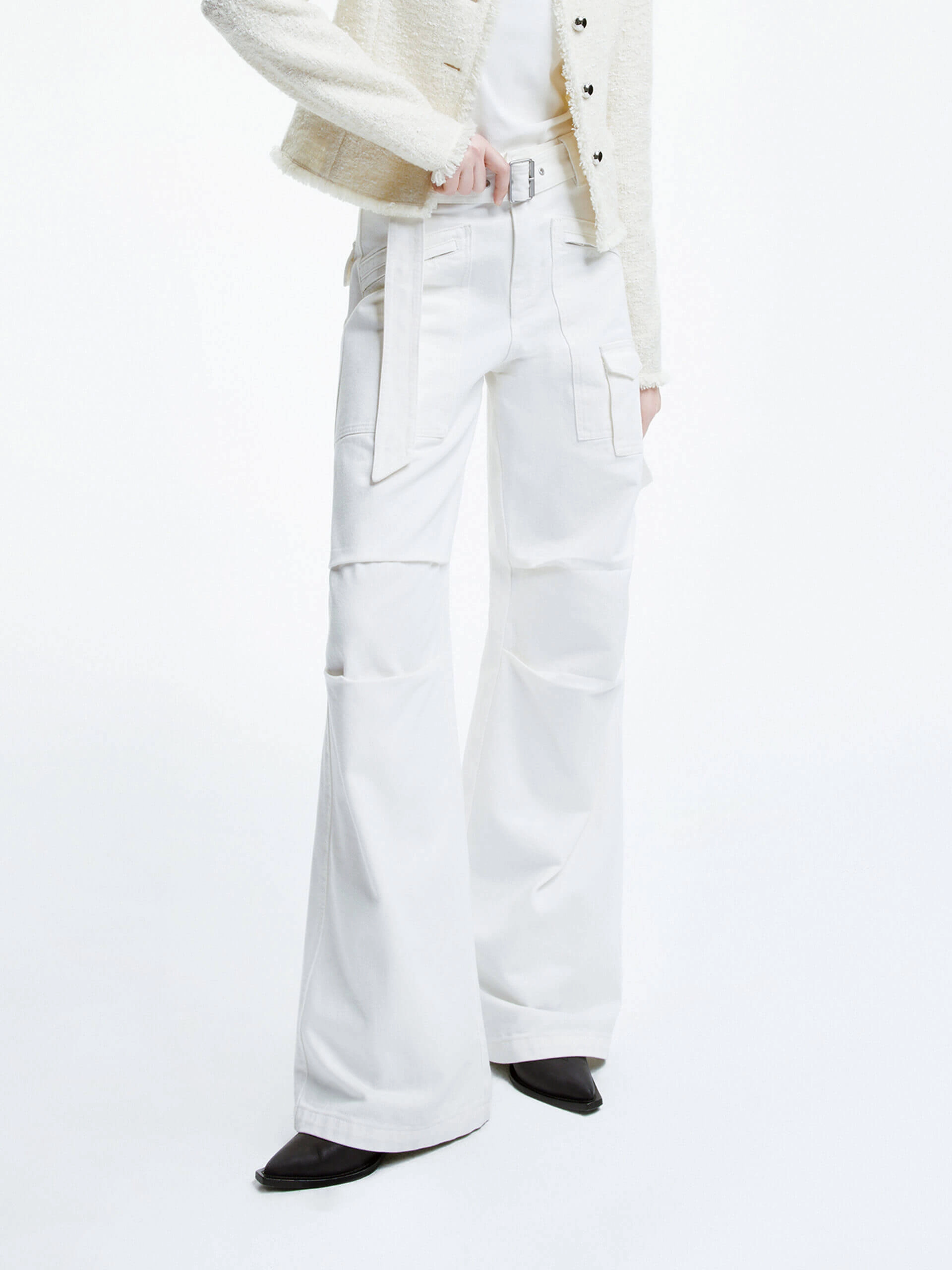 Straight Cargo Jeans with Belt Earthy Modern Minimalist Office Wear