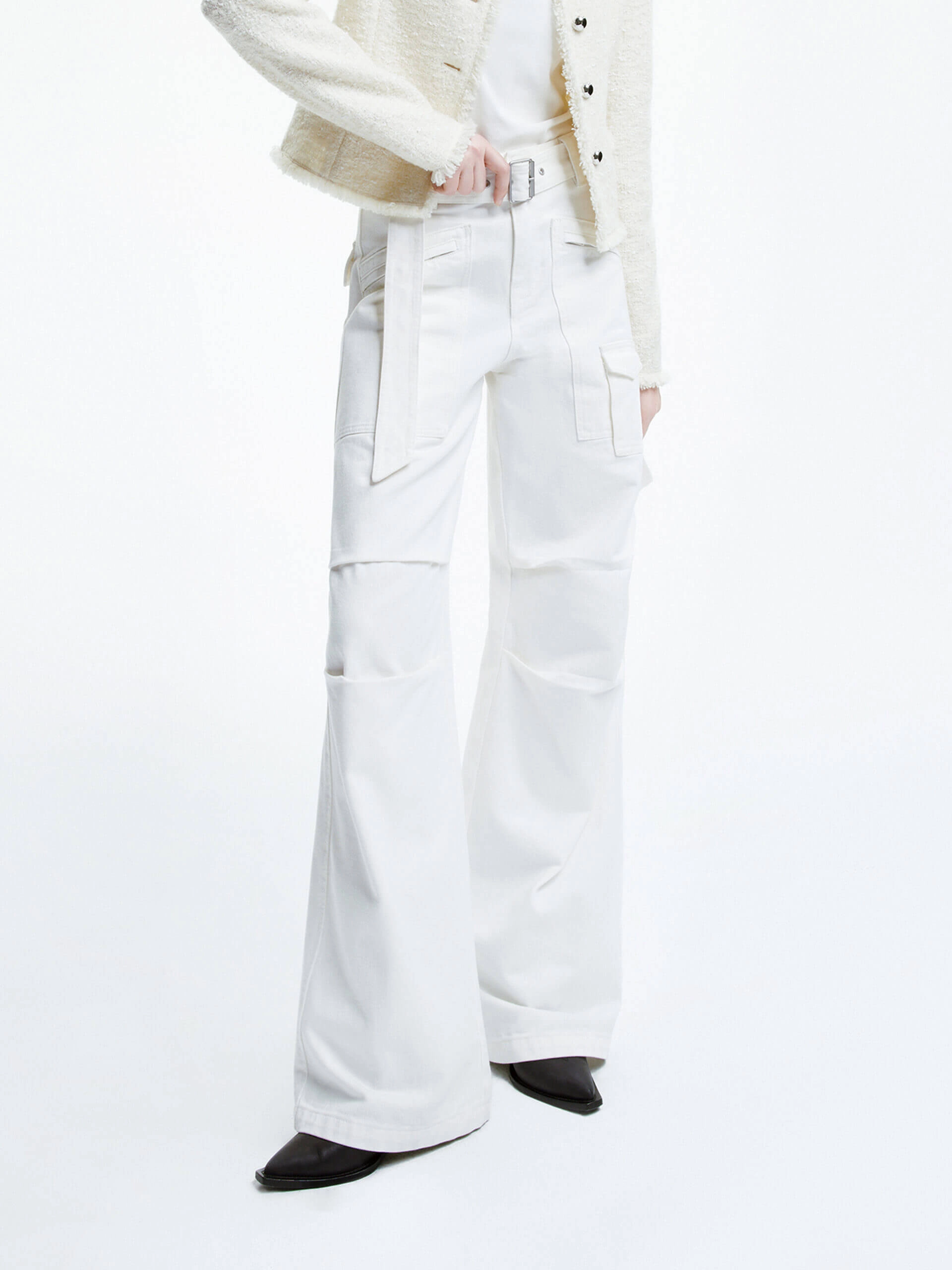 Straight Cargo Jeans with Belt Modern Minimalist Fashion Lover Waterless Wash Technology