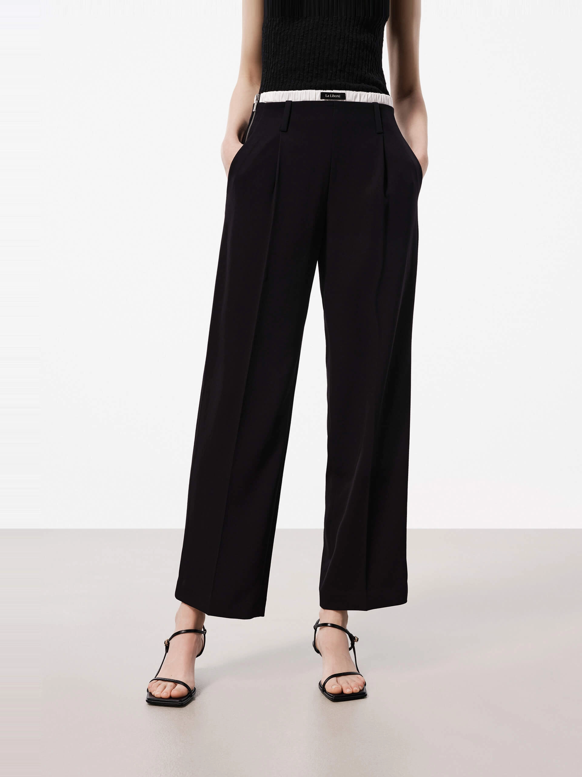 Straight Contrast Waist Pants NonSlipInnerGrip