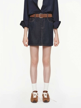 Straight Cotton Denim Skirt Solid shade Functional Wear