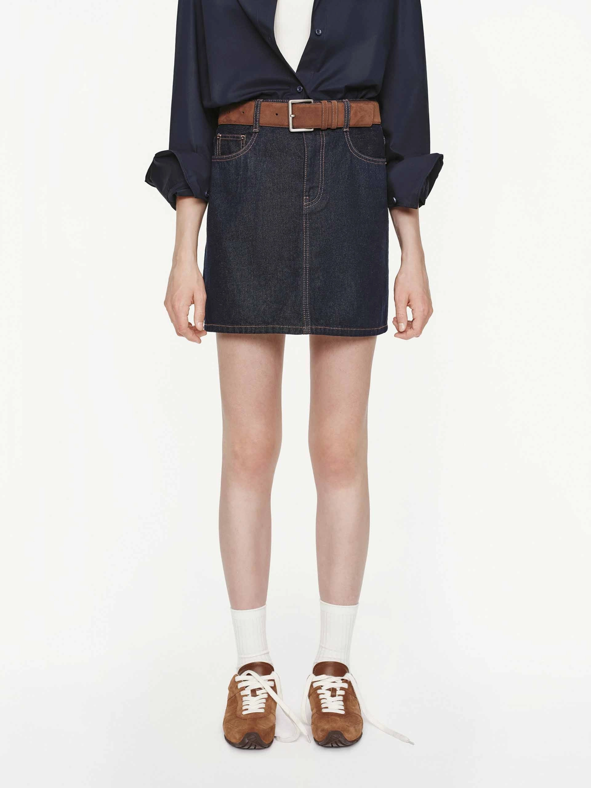 Straight Cotton Denim Skirt Light Wear Fit Slim Look Fit