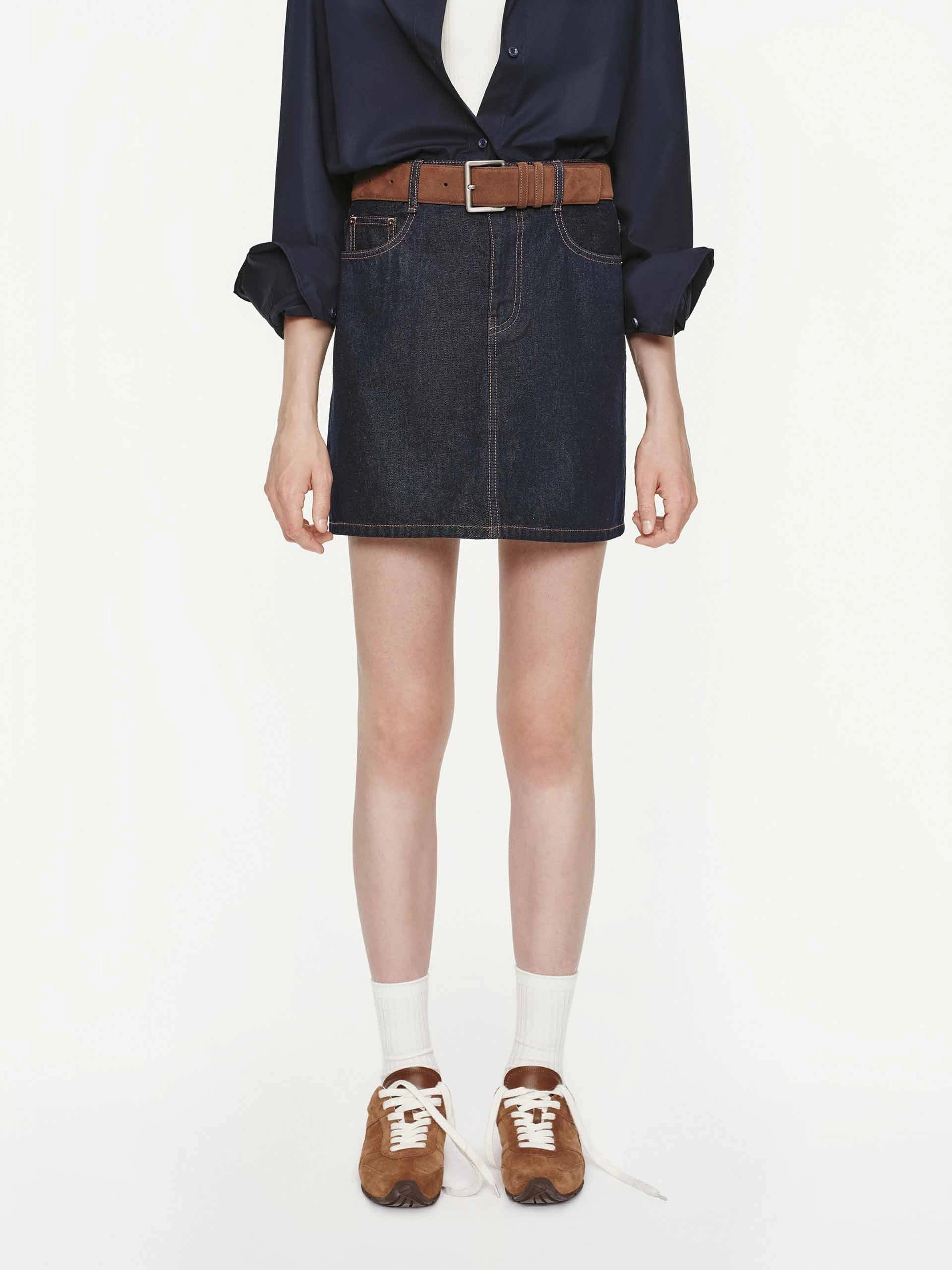 Straight Cotton Denim Skirt Solid shade Functional Wear