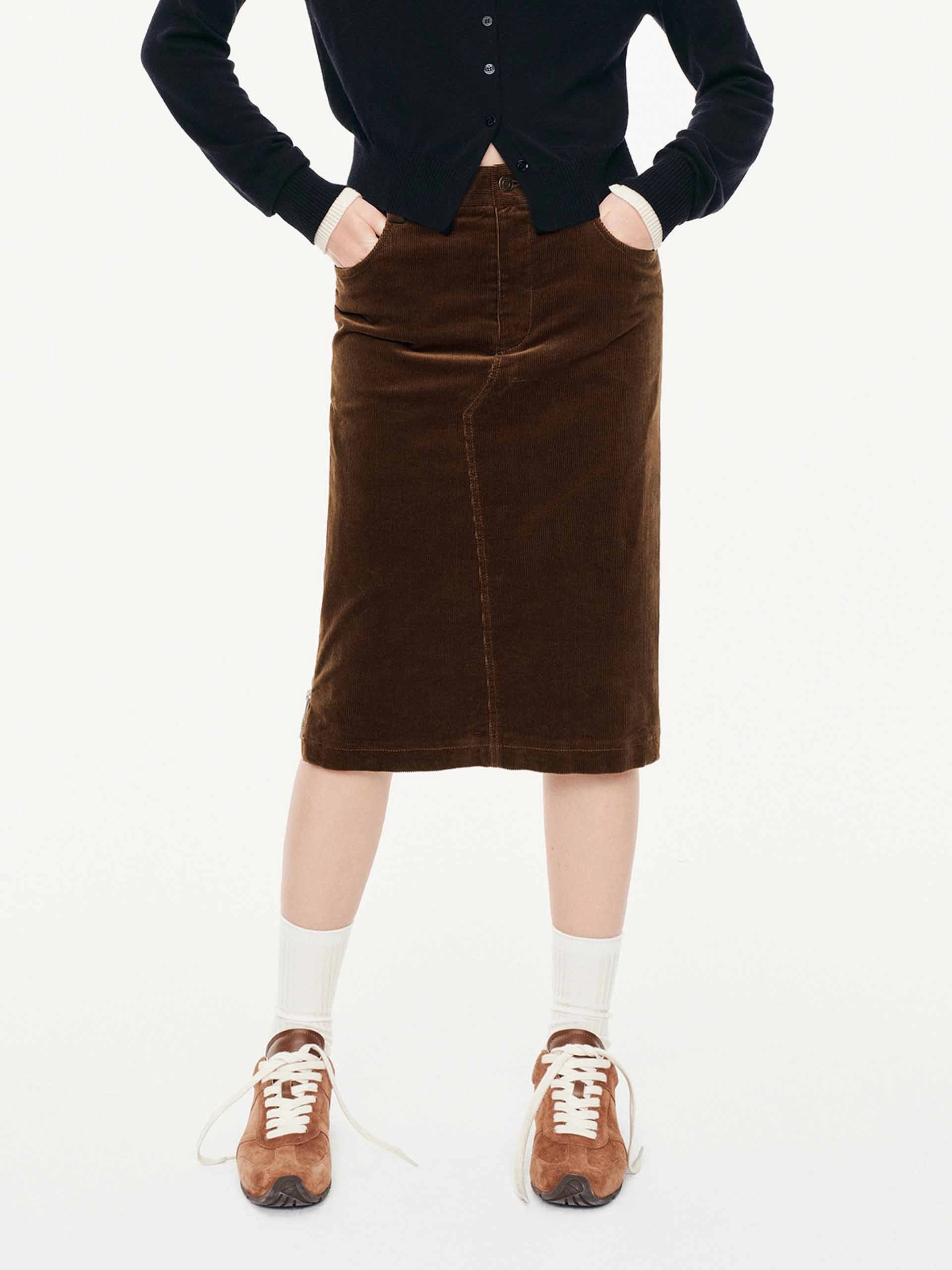 Neutral Tone Straight Cut Corduroy Skirt