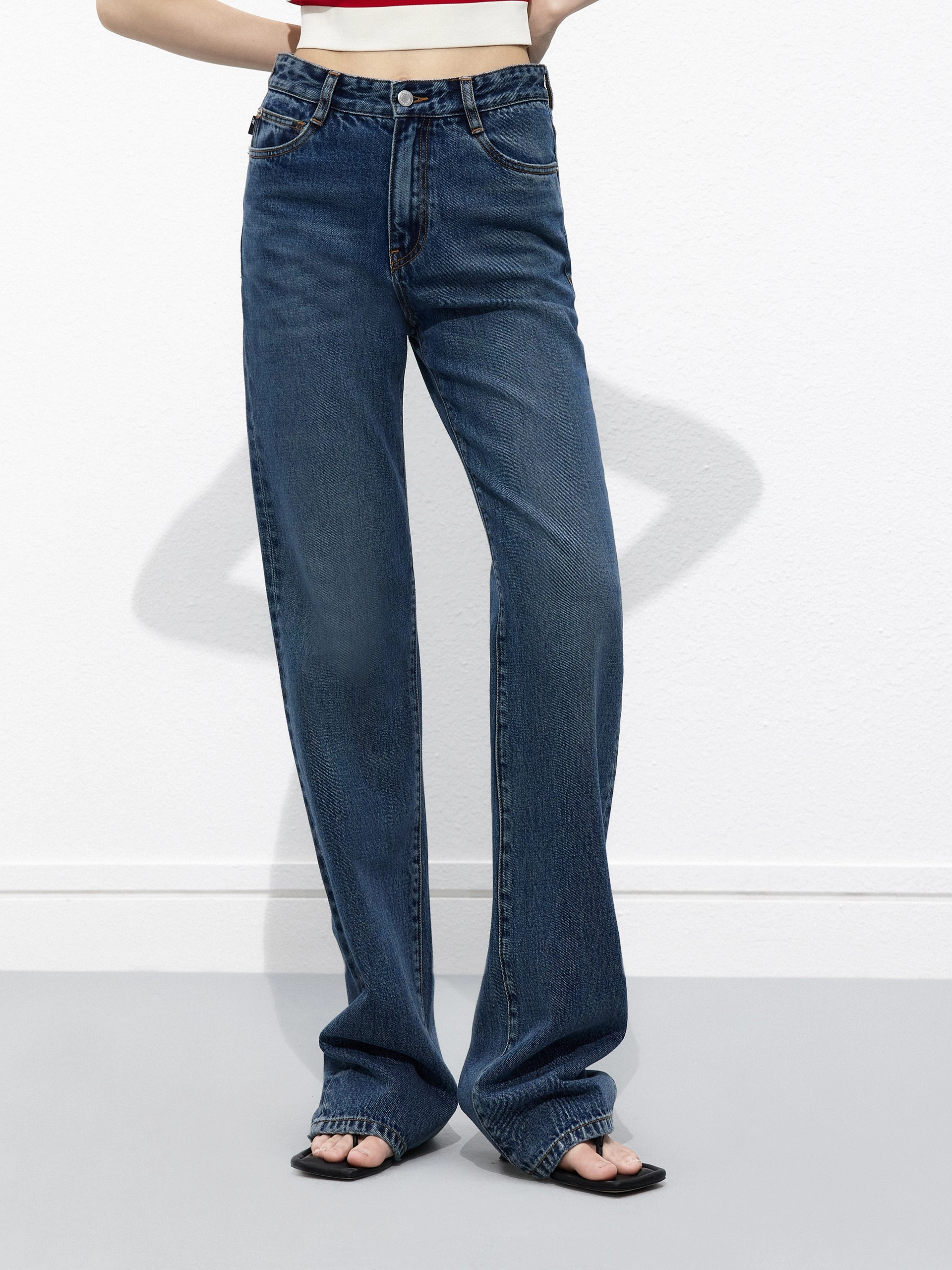 Subtle design Lockstitch Construction Straight Full Length Jeans