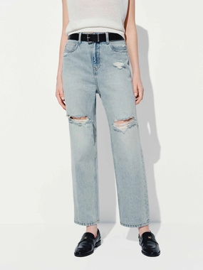 Straight Leg Destroyed Jeans Flattering Comfort Wear