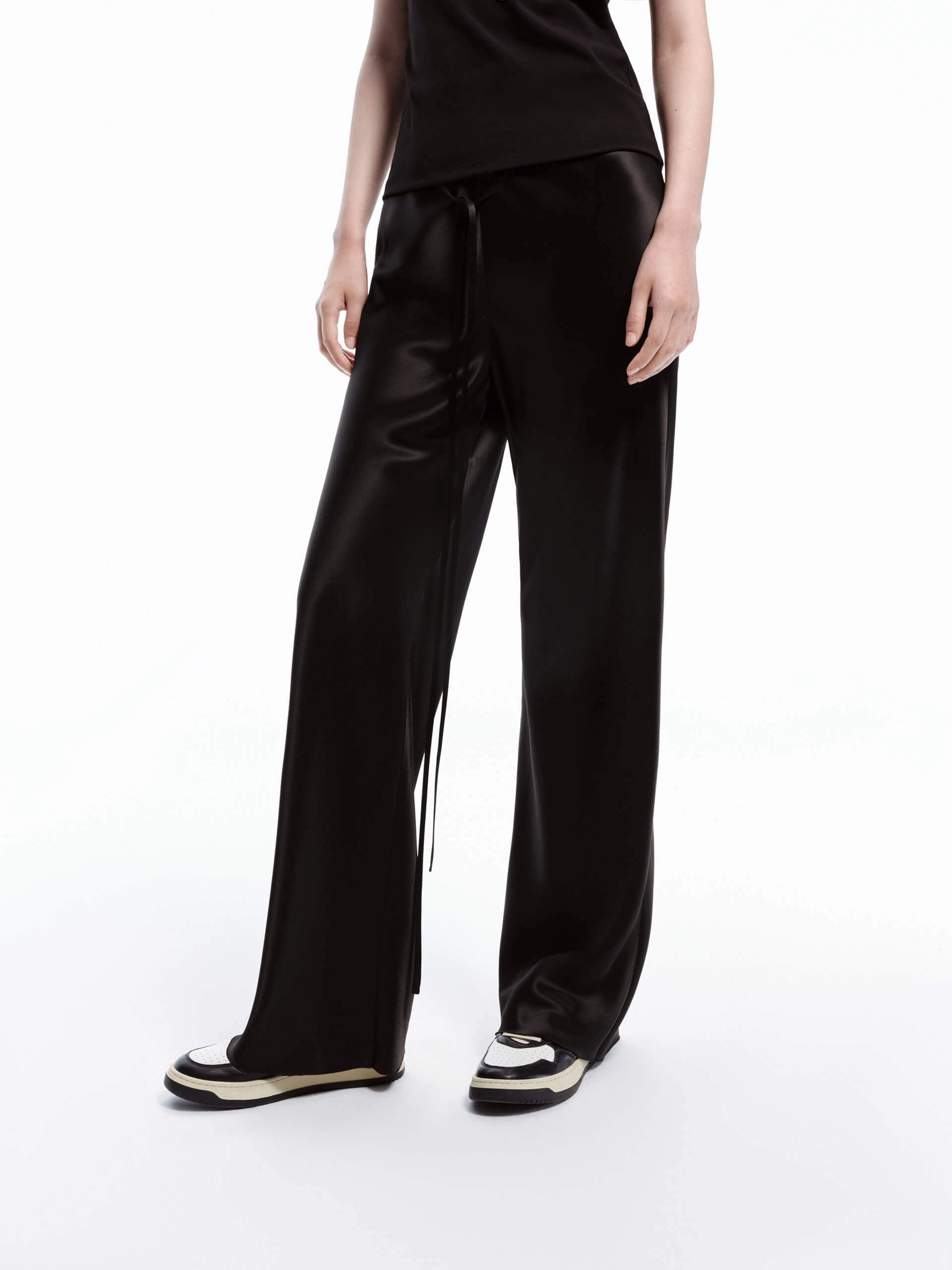 Straight Leg Satin Pants Ventilated Mesh Lining