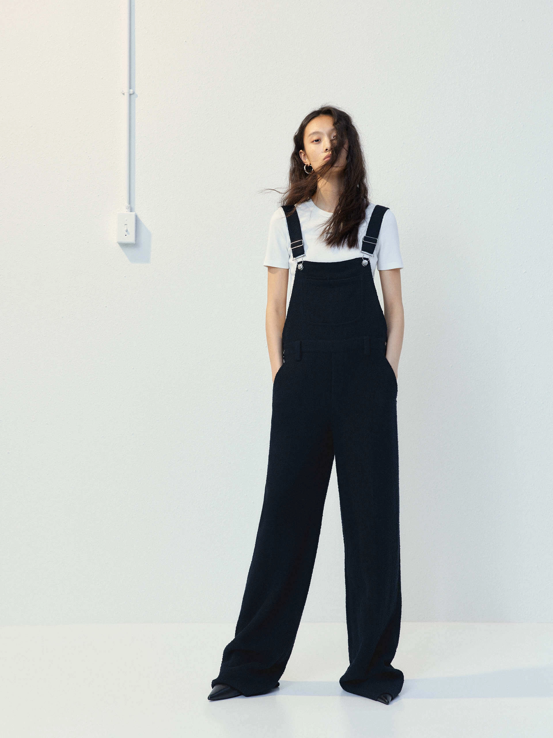 Straight Leg Textured Jumpsuit Tough Materials Stretch Motion