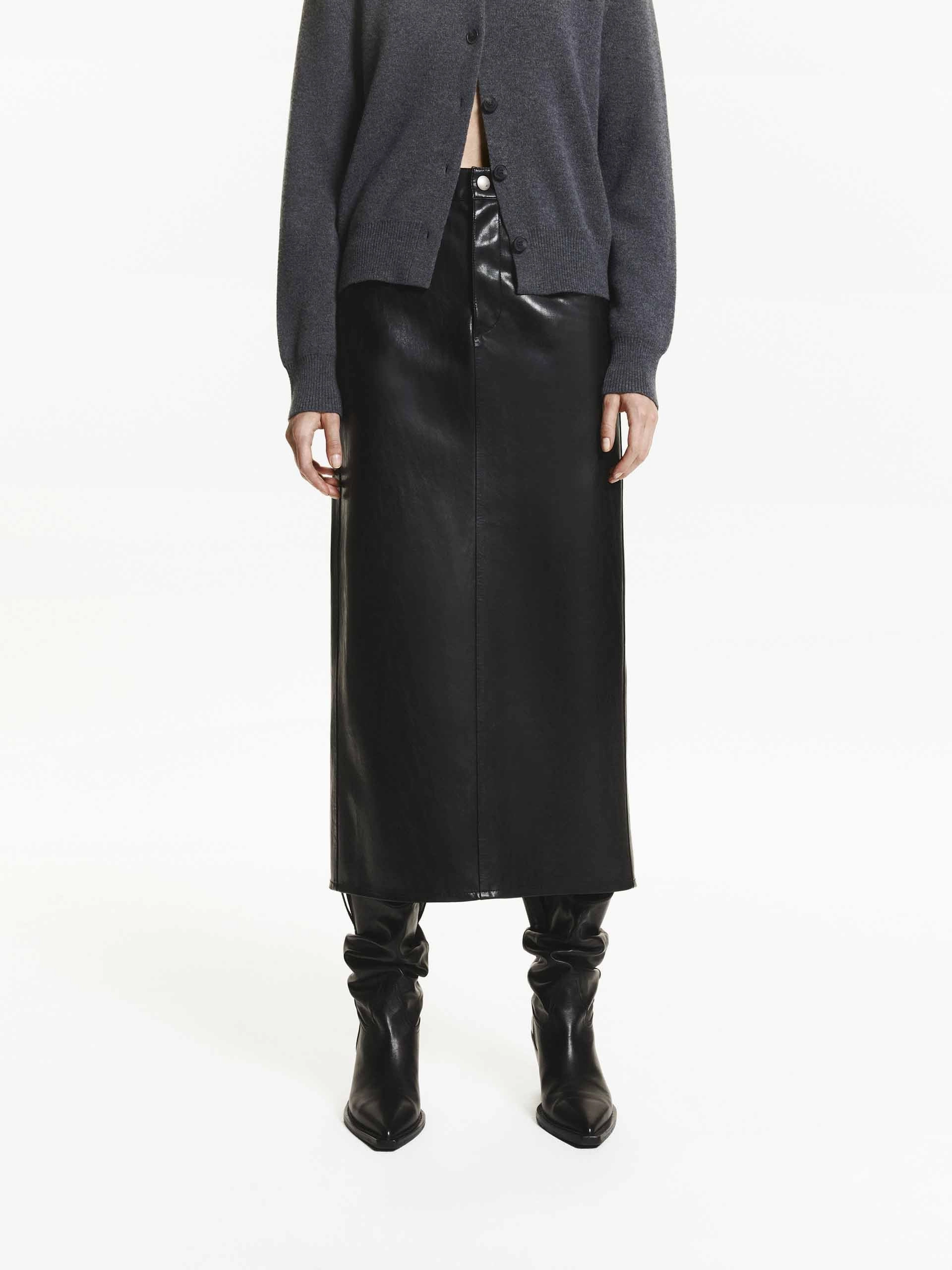 Straight Midi Leather Skirt Smooth Fabric