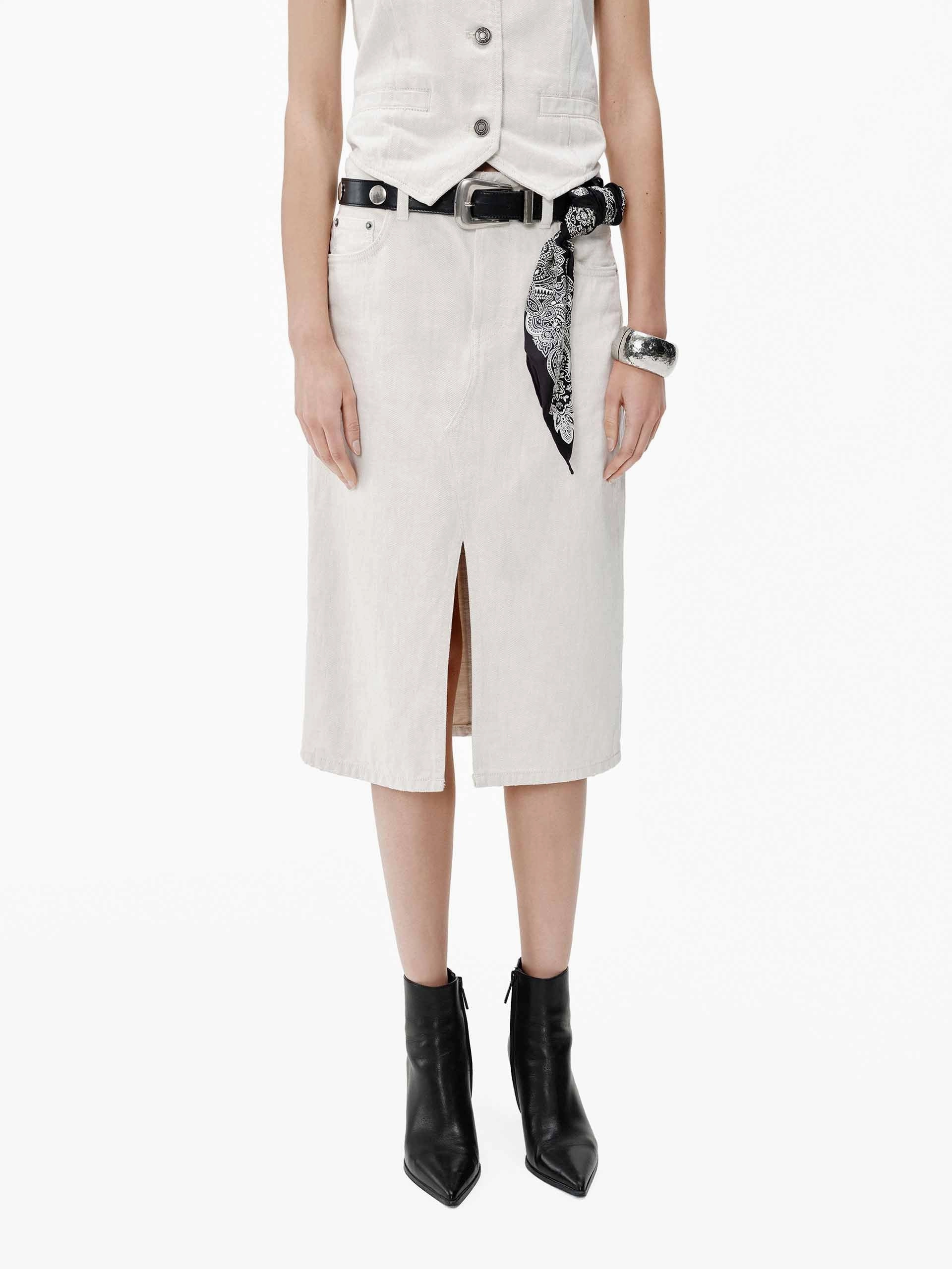 Straight White Denim Skirt QuickReleaseFastenings