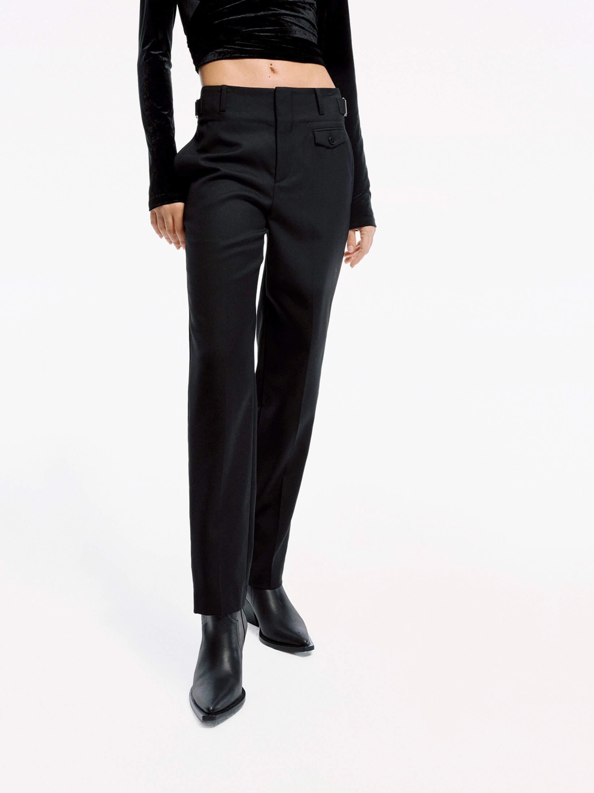 Double Stitched Seams Breathable Wearable Straight Wool Blend Pants