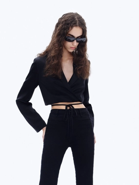 Top Guard Strap Details Satin Blazer
