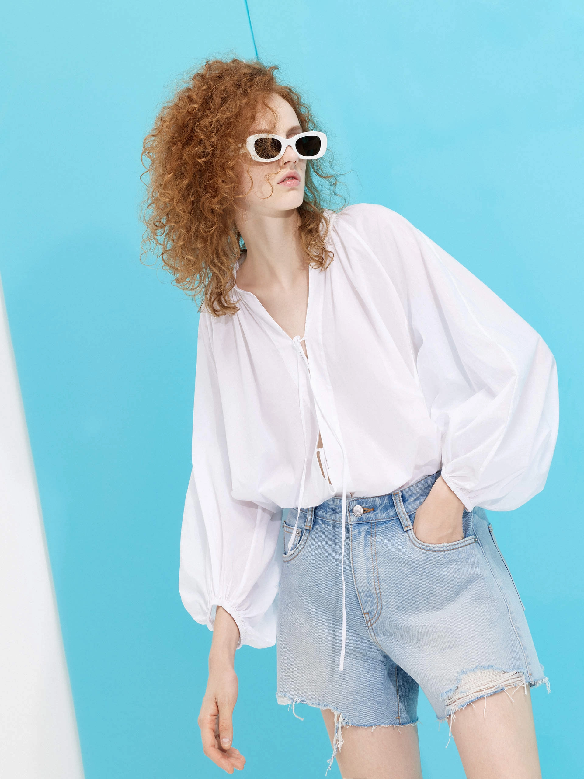 WeightedHem Strap Tie Detail Cotton Shirt