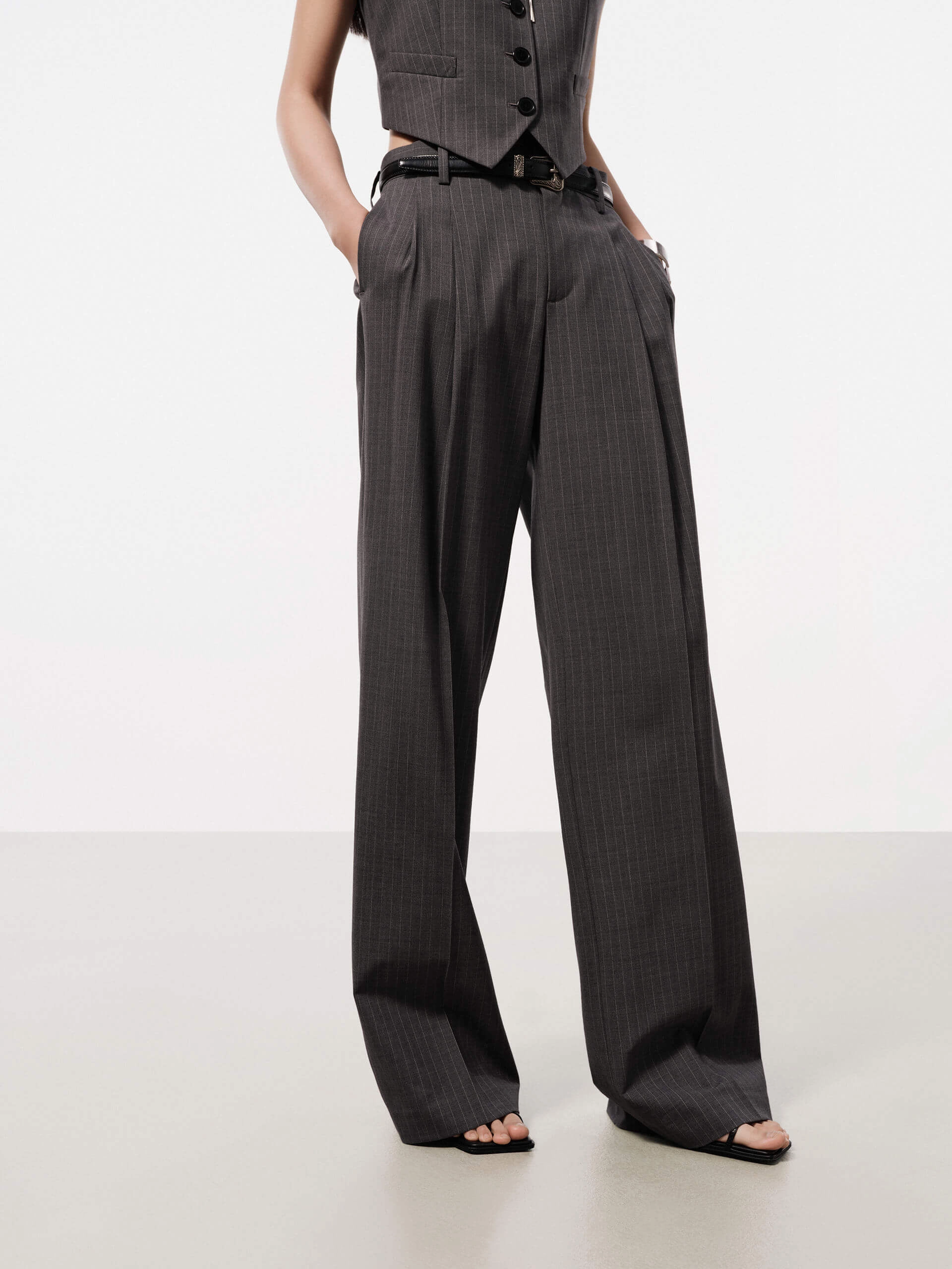 Wool Blend Striped Pants Cozy Comfort
