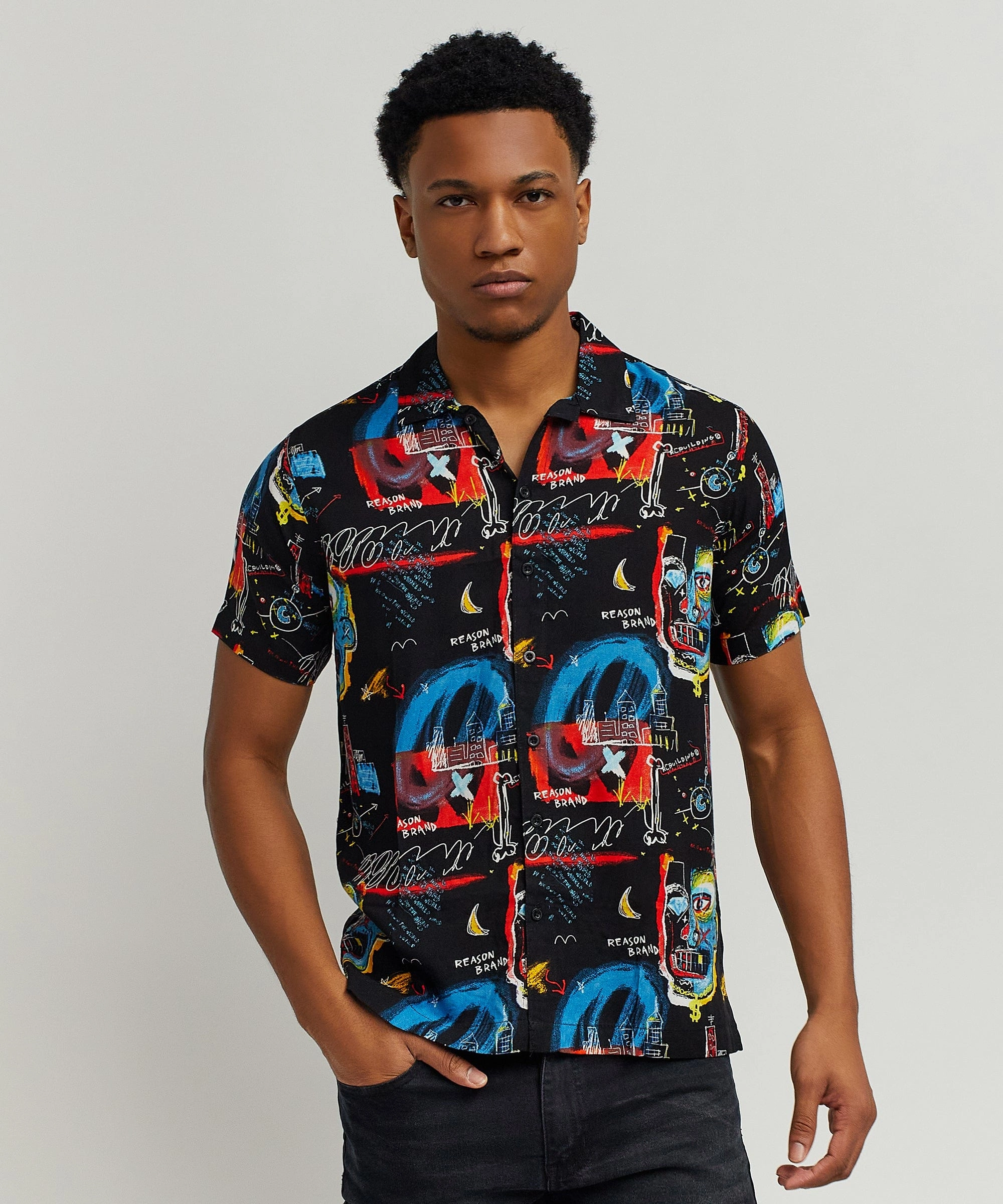Street Art Allover Print Short Sleeve Shirt MultiPocket Fashionable Shirt